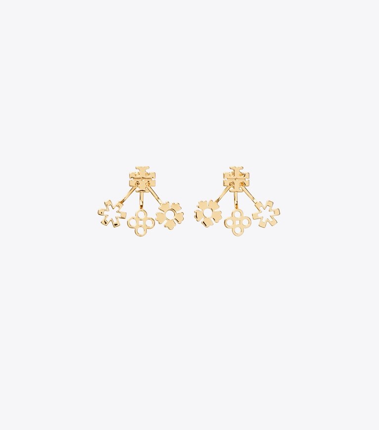 Tory Burch designer boucles d'oreilles Boucle d’oreilles devant-derrière Kira Clover dans Tory Gold de face