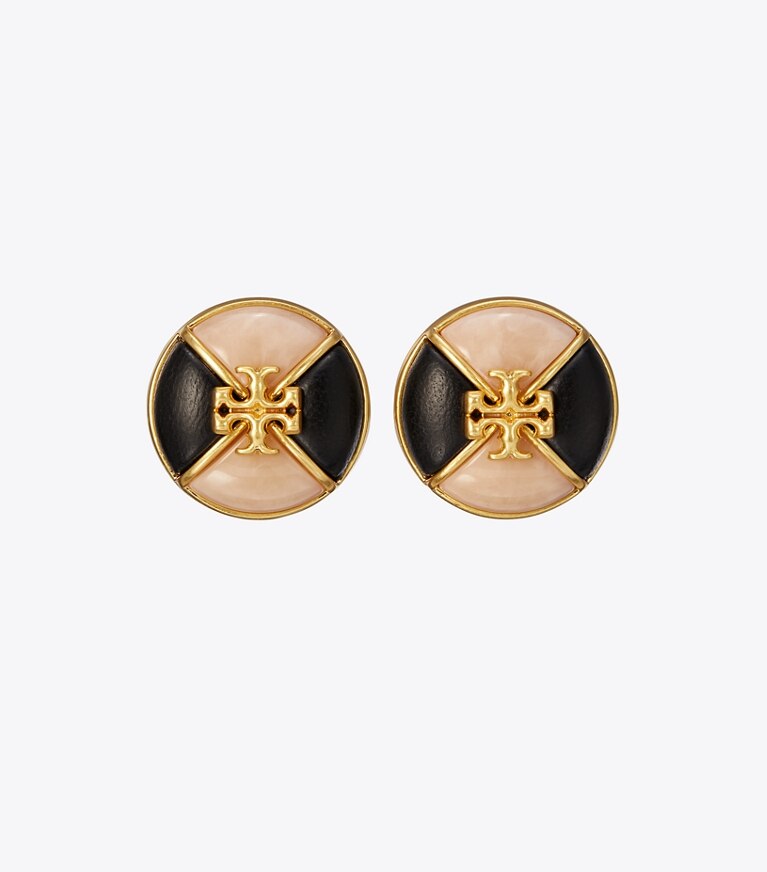 Tory Burch designer boucles d'oreilles Boucle d'oreille à clip Kira dans Rolled Brass / Ivory / Black de face