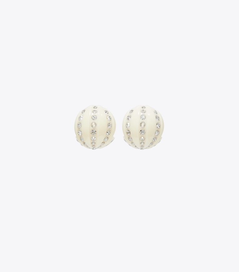 Tory Burch designer boucles d'oreilles Boucle d'oreille boule disco dans Antique Pewter / Ivory de face