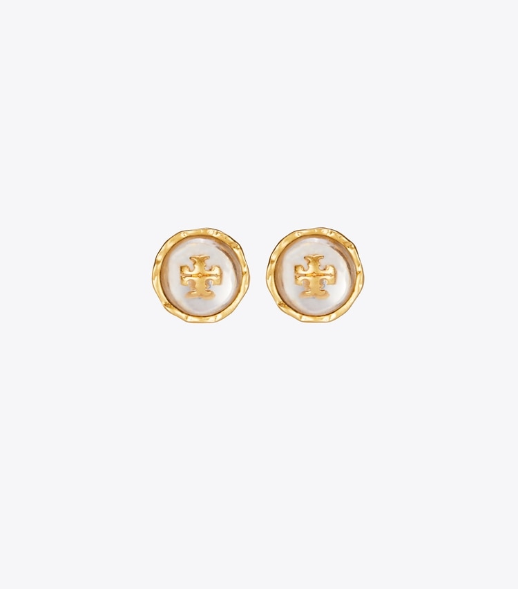 Tory Burch designer boucles d'oreilles Boucle d'oreille Roxanne à clou rond dans Rolled Brass/Clear de face