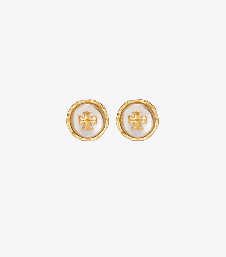 Tory Burch designer boucles d'oreilles Boucle d'oreille Roxanne à clou rond dans Rolled Brass/Clear de face