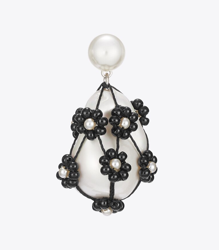 Tory Burch designer boucles d'oreilles Boucles d’oreilles à pendentif en perles Curiosity dans Tory Silver / Black détails