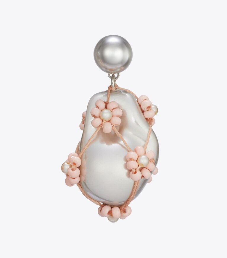 Tory Burch designer boucles d'oreilles Boucles d’oreilles à pendentif en perles Curiosity dans Tory Gold / Pink détails