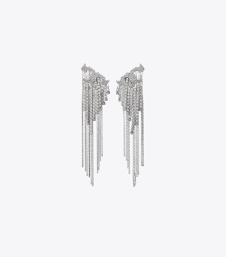 Tory Burch designer boucles d'oreilles Boucles d’oreilles avec logo et cristaux in Tory Silver / Crystal front