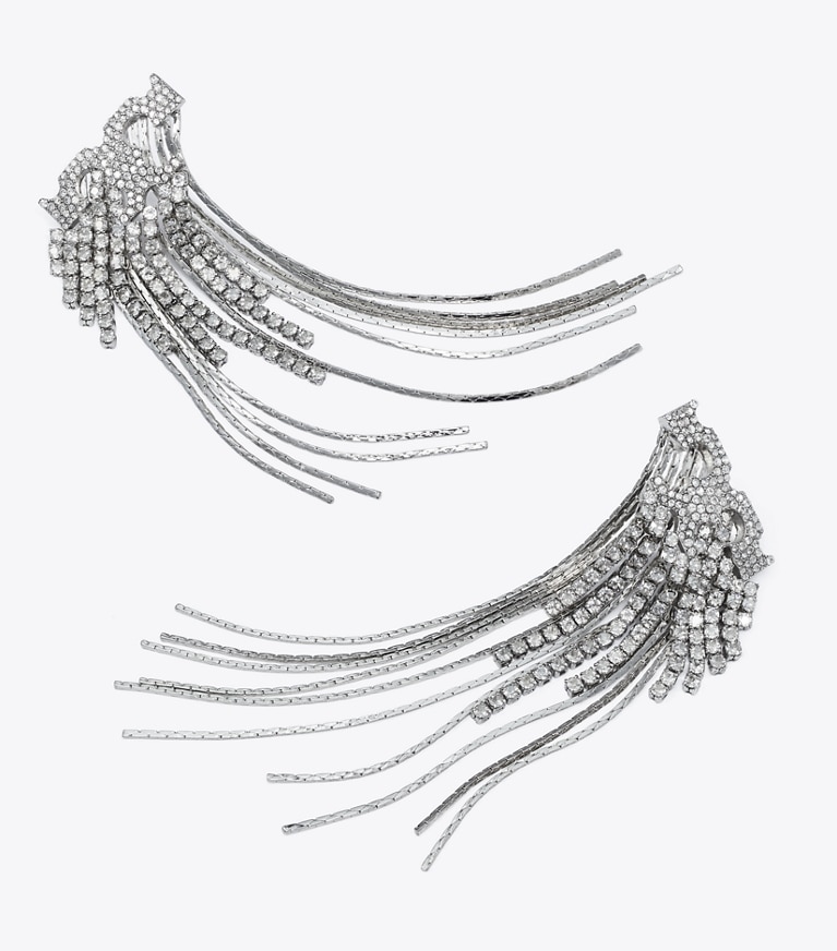 Tory Burch designer boucles d'oreilles Boucles d’oreilles avec logo Runway Pavé in Tory Silver / Crystal front