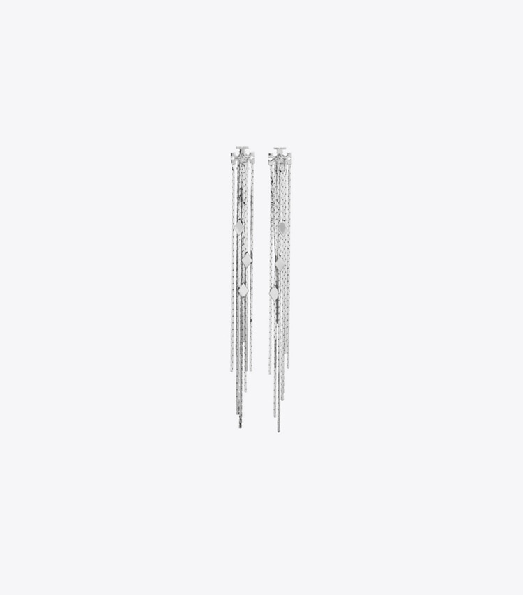 Tory Burch designer boucles d'oreilles Boucles d’oreilles chaînes devant-derrière in Tory Silver / Crystal front