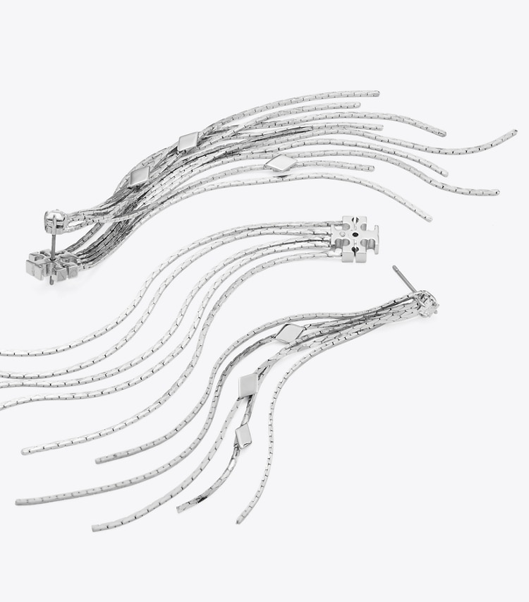 Tory Burch designer boucles d'oreilles Boucles d’oreilles chaînes devant-derrière Runway in Tory Silver / Crystal informations