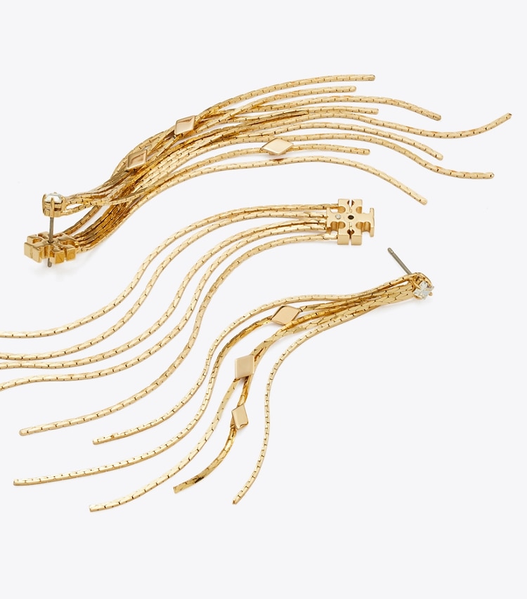 Tory Burch designer boucles d'oreilles Boucles d’oreilles chaînes devant-derrière Runway in Light Brass / Crystal informations