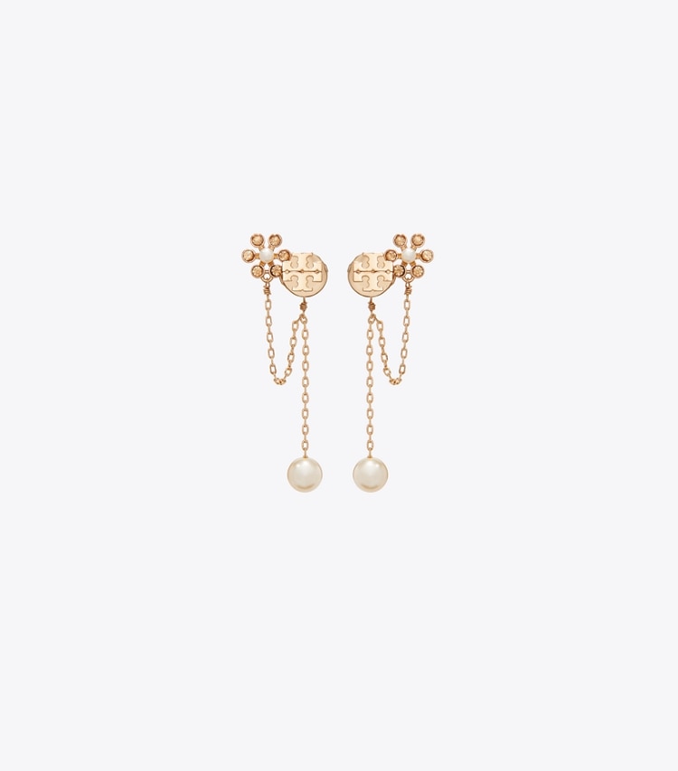 Tory Burch designer boucles d'oreilles Boucles d’oreilles chaînette et perle Moondance dans Tory Gold / Cream de face