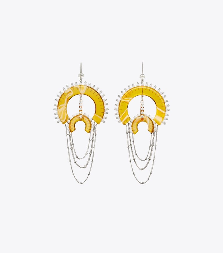 Tory Burch designer boucles d'oreilles Boucles d’oreilles chandelier en perles et résine dans Antique Tory Silver / Multi de face