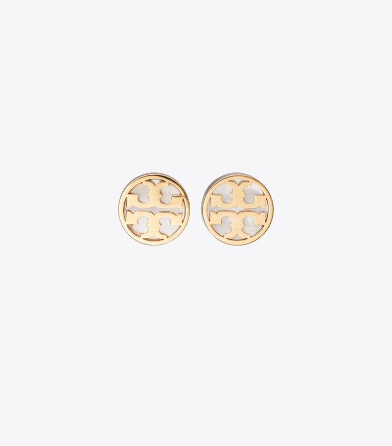 Tory Burch designer boucles d'oreilles Boucles d’oreilles clous rondes Icon en nacre dans Tory Gold / Mother of Pearl de face