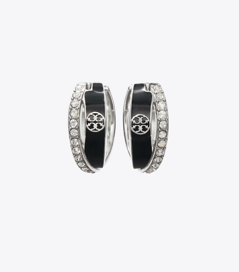 Tory Burch designer boucles d'oreilles Boucles d’oreilles créoles doubles Icon en émail in Tory Silver / BLACK / Crystal informations