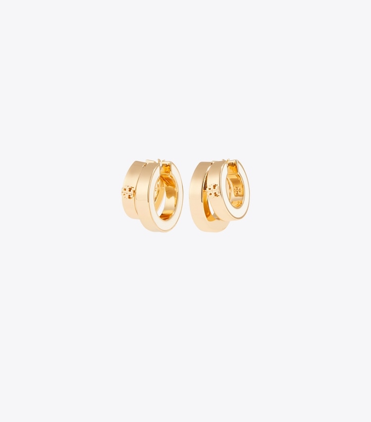 Tory Burch designer boucles d'oreilles Boucles d’oreilles créoles doubles Icon en émail in Tory Gold / New Ivory front