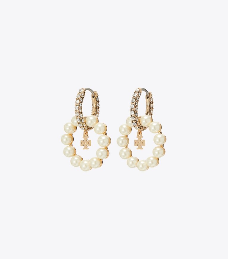 Tory Burch designer boucles d'oreilles Boucles d’oreilles créoles Moondance à perles in Pearl front