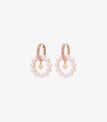 Tory Burch designer boucles d'oreilles Boucles d’oreilles créoles Moondance à perles in Pink front