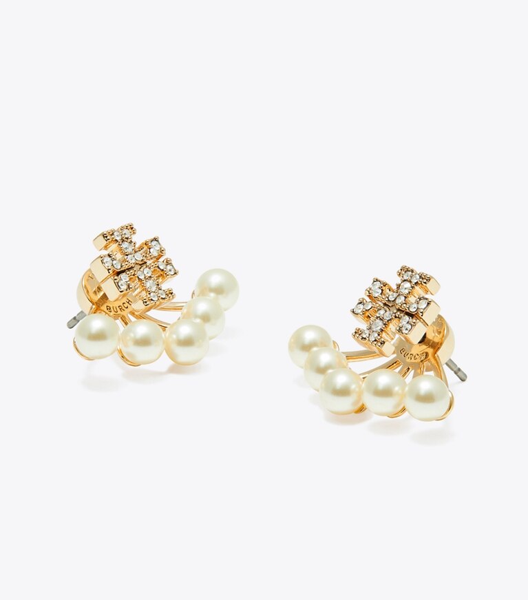 Tory Burch designer boucles d'oreilles Boucles d’oreilles devant-derrière en perles Moondance dans Tory Gold / Pearl / Crystal détails