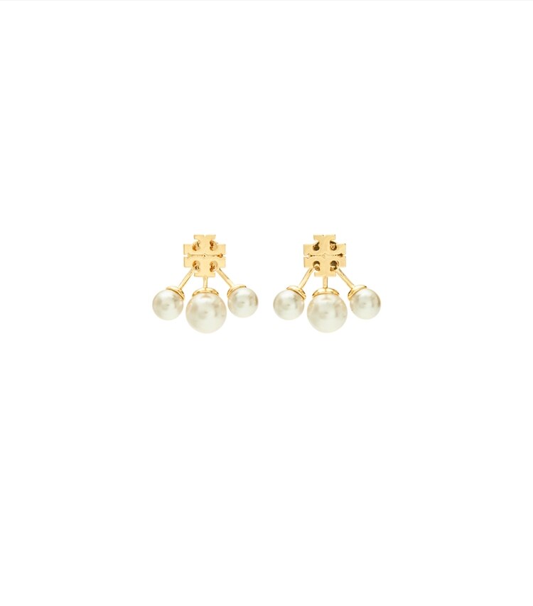 Tory Burch designer boucles d'oreilles Boucles d’oreilles devant-derrière Moondance Pearl dans Tory Gold / Cream supplémentaire