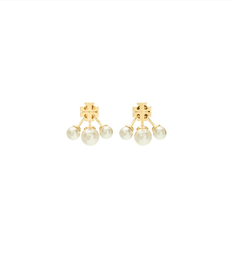 Tory Burch designer boucles d'oreilles Boucles d’oreilles devant-derrière Moondance Pearl dans Tory Gold / Cream supplémentaire