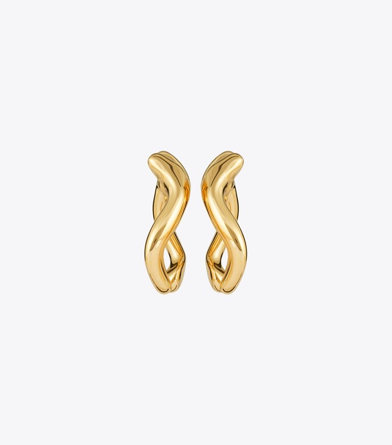 Tory Burch designer boucles d'oreilles Boucles d’oreilles devant-derrière os du bonheur in Tory Gold front