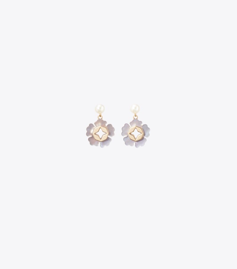 Tory Burch designer boucles d'oreilles Boucles d’oreilles Forget Me Not pendantes à perle in Tory Gold / Blue front