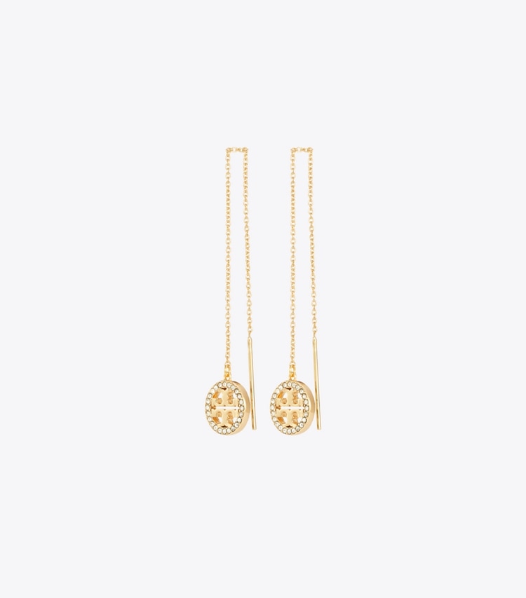 Tory Burch designer boucles d'oreilles Boucles d’oreilles Icon Pavé Threader in Tory Gold / Crystal front