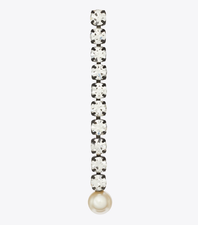 Tory Burch designer boucles d'oreilles Boucles d’oreilles linéaires Moondance dans Hematite / Crystal / Cream détails