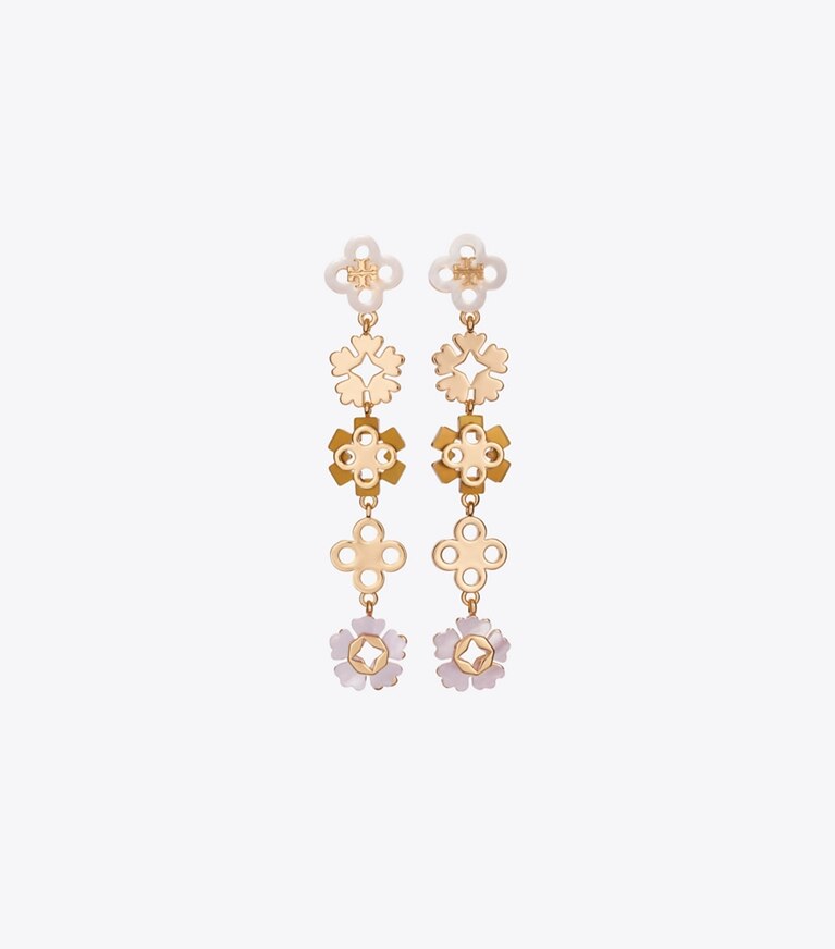 Tory Burch designer boucles d'oreilles Boucles d’oreilles linéaires Myosotis dans Tory Gold / Multi de face