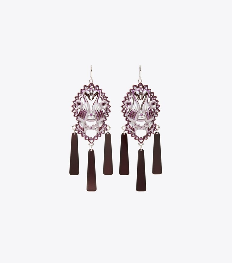 Tory Burch designer boucles d'oreilles Boucles d’oreilles Oiseau dans Tory Silver / Purple de face