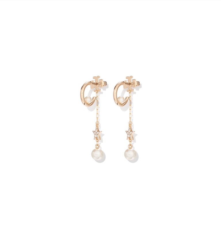 Tory Burch designer boucles d'oreilles Boucles d’oreilles pendantes Moondance à perle et étoile dans Tory Gold / Cream supplémentaire