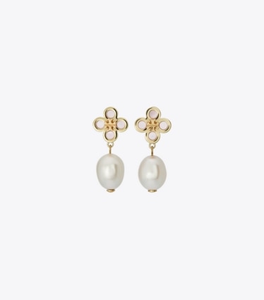 Tory Burch designer boucles d'oreilles Boucles d’oreilles pendantes Kira Clover à perles in Pink / Pink front
