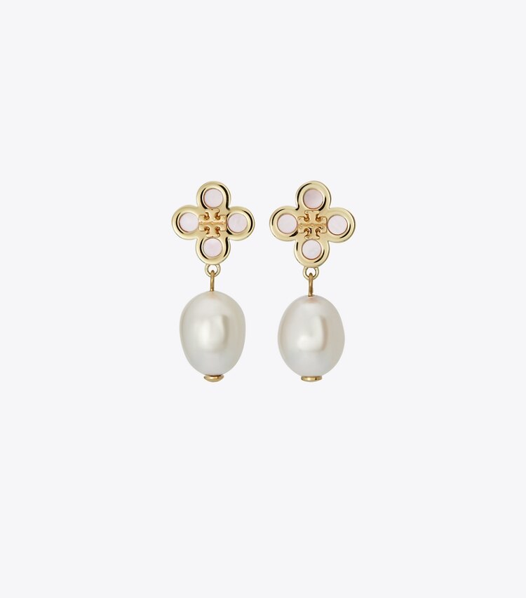Tory Burch designer boucles d'oreilles Boucles d’oreilles pendantes Kira Clover à perles in Pink / Pink front