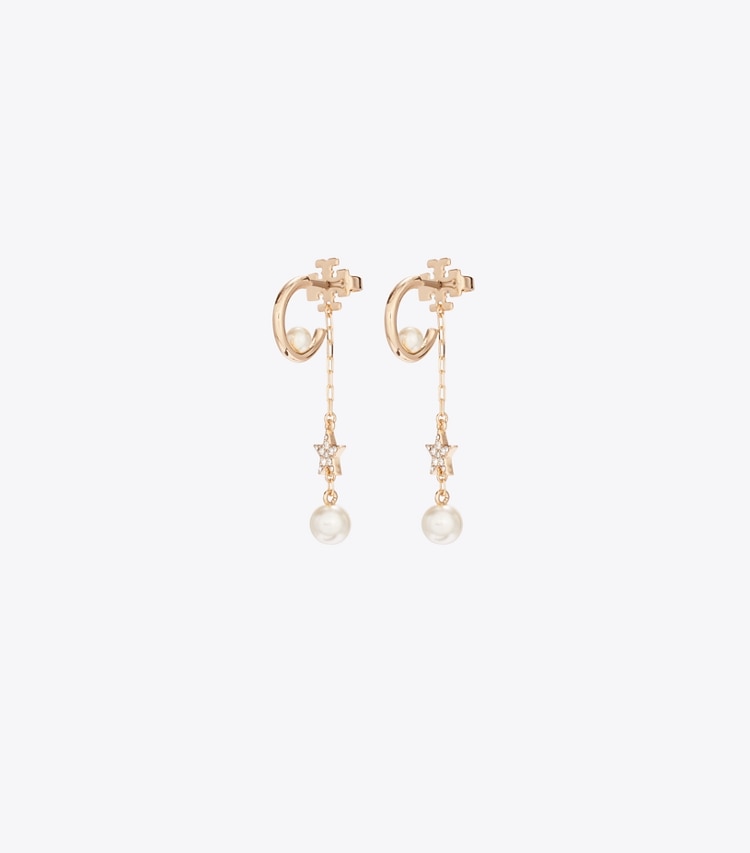 Tory Burch designer boucles d'oreilles Boucles d’oreilles pendantes Moondance perle et étoiles in Tory Gold / Cream front
