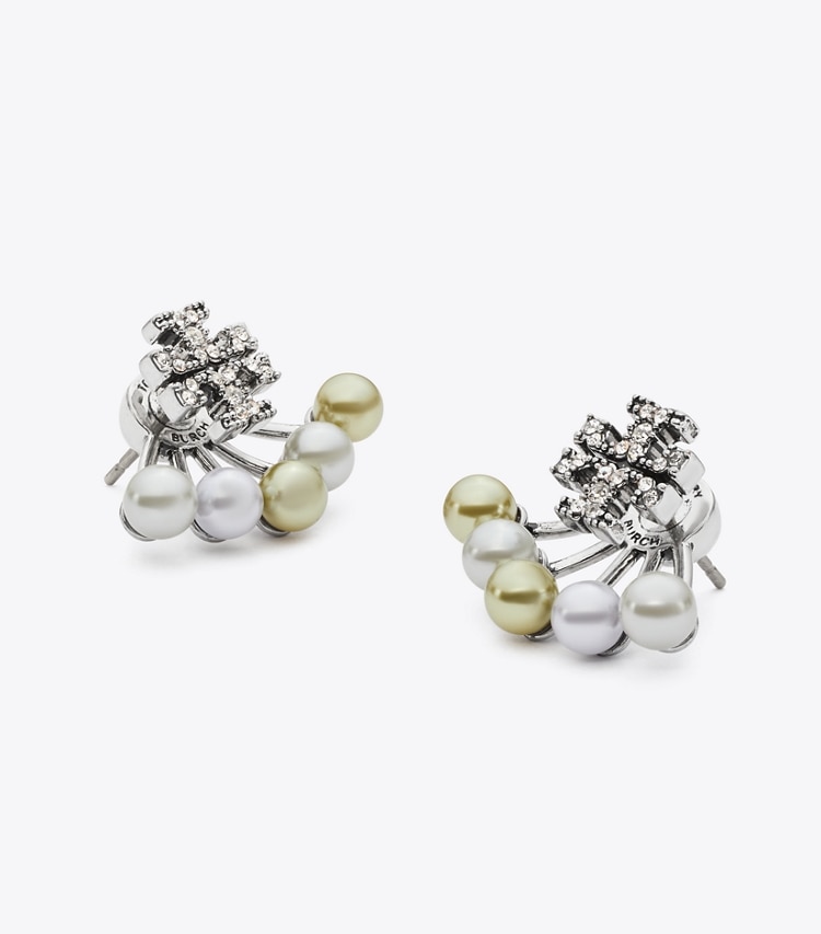 Tory Burch designer boucles d'oreilles Boucles d’oreilles perles Moondance devant-derrière in Tory Silver / Light Sapphire / Pearl informations