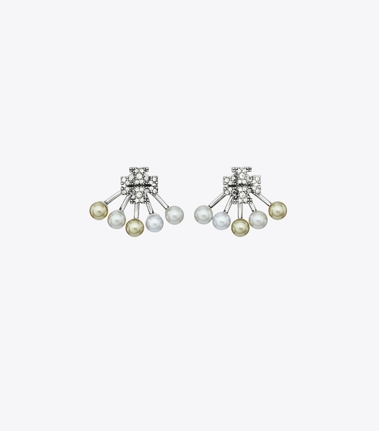 Tory Burch designer boucles d'oreilles Boucles d’oreilles perles Moondance devant-derrière in Tory Silver / Light Sapphire / Pearl front