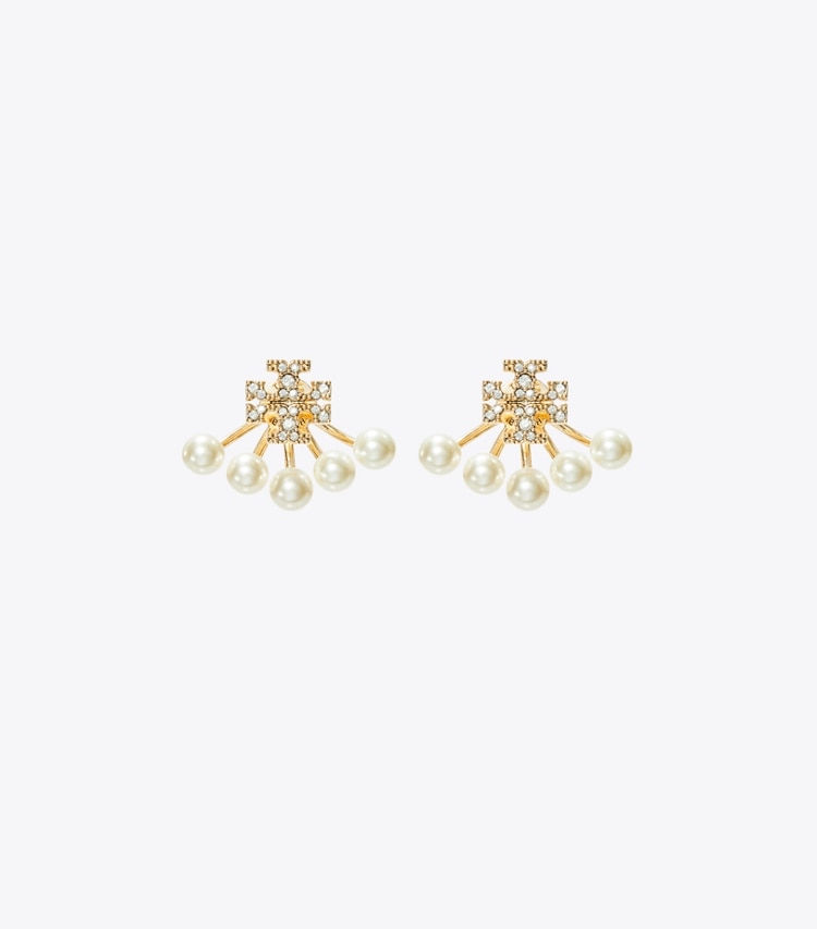 Tory Burch designer boucles d'oreilles Boucles d’oreilles perles Moondance devant-derrière in Tory Gold / Pearl / Crystal front
