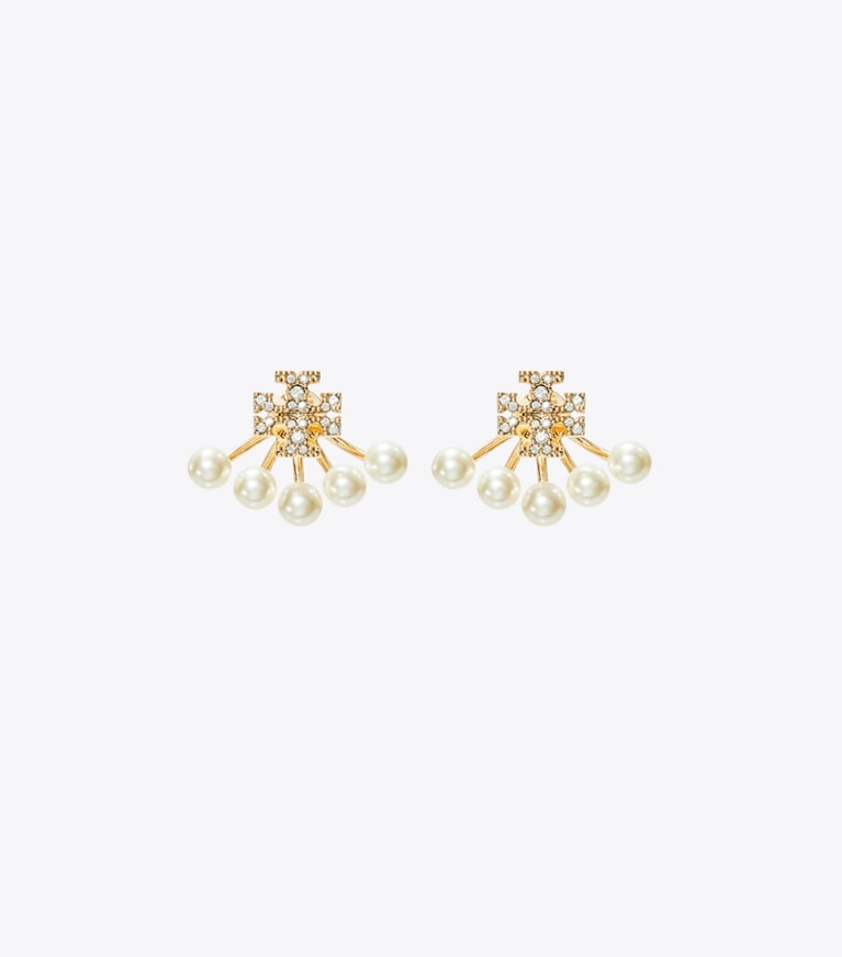Tory Burch designer boucles d'oreilles Boucles d’oreilles perles Moondance devant-derrière in Tory Gold / Pearl / Crystal front