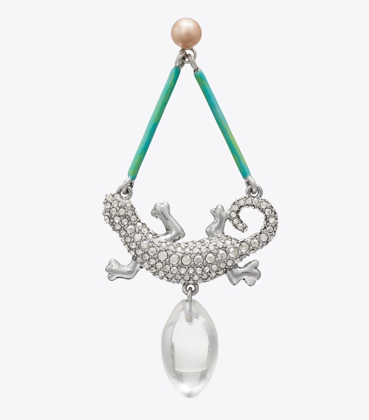 Tory Burch designer boucles d'oreilles Boucles d’oreilles salamandre Curiosity dans Antique Silver / Crystal détails
