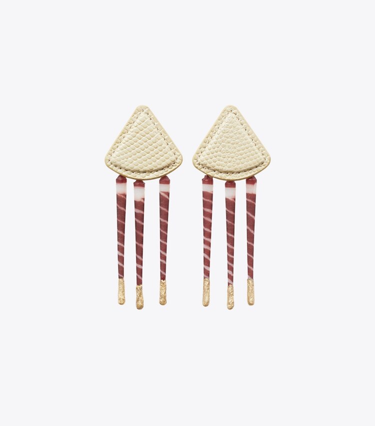 Tory Burch designer boucles d'oreilles Boucles d’oreilles Tiger en cuir dans Aged Brass / Sand de face