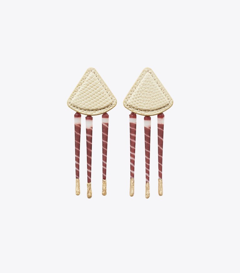 Tory Burch designer boucles d'oreilles Boucles d’oreilles Tiger en cuir dans Aged Brass / Sand de face