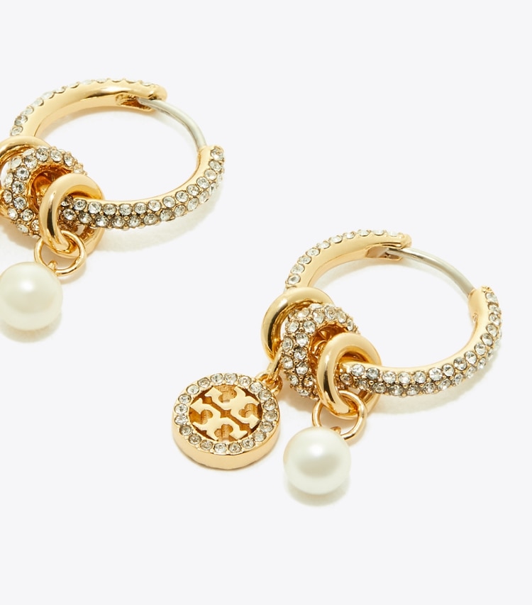 Tory Burch designer boucles d'oreilles Boucles d'oreilles breloque pavé Icon dans Tory Gold / Crystal / Pearl détails