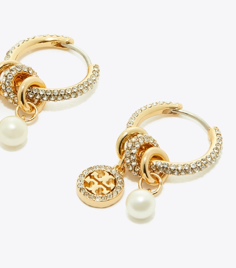 Tory Burch designer boucles d'oreilles Boucles d'oreilles breloque pavé Icon dans Tory Gold / Crystal / Pearl détails
