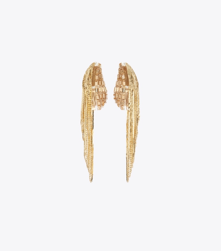 Tory Burch designer boucles d'oreilles Boucles d'oreilles chaîne Runway dans Light Brass / Crystal de face