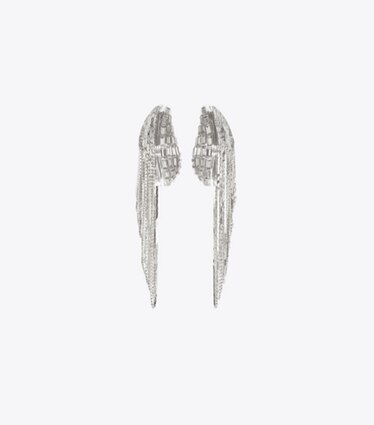 Tory Burch designer boucles d'oreilles Boucles d'oreilles chaîne Runway dans Light Silver / Crystal de face