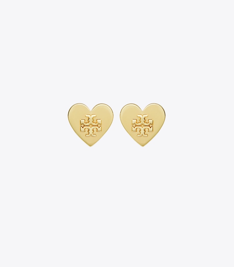 Tory Burch designer boucles d'oreilles Boucles d'oreilles clous cœur Myosotis dans Tory Gold de face