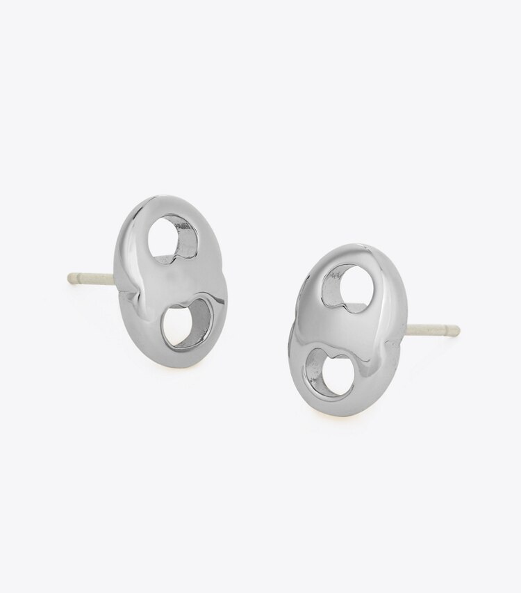 Tory Burch designer boucles d'oreilles Boucles d'oreilles clous Gemini dans Light Silver détails
