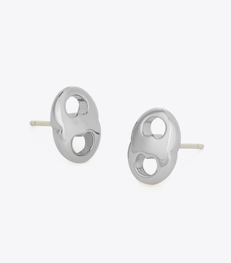 Tory Burch designer boucles d'oreilles Boucles d'oreilles clous Gemini dans Light Silver détails