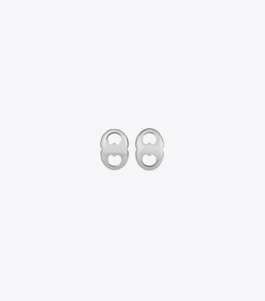 Tory Burch designer boucles d'oreilles Boucles d'oreilles clous Gemini dans Light Silver de face