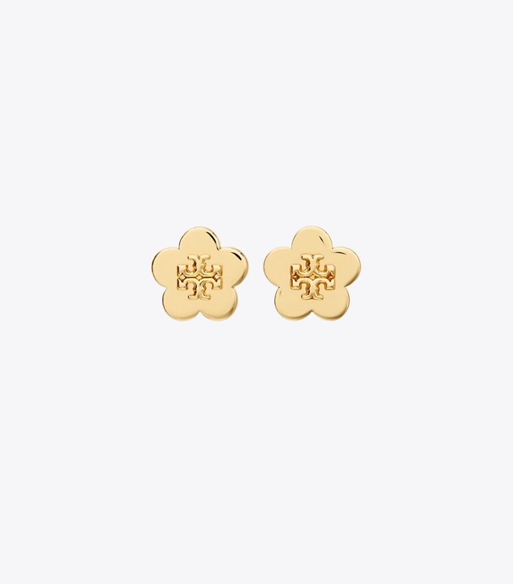 Tory Burch designer boucles d'oreilles Boucles d'oreilles clous Kira Flower dans Tory Gold de face