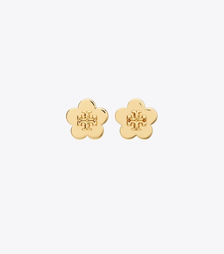 Tory Burch designer boucles d'oreilles Boucles d'oreilles clous Kira Flower dans Tory Gold de face