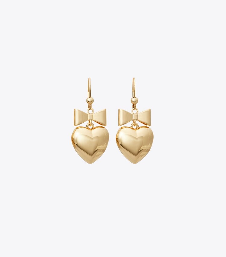 Tory Burch designer boucles d'oreilles Boucles d'oreilles Curiosity cœur et nœud dans Tory Gold détails